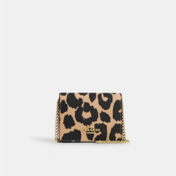 Coach Mini Wallet On a Chain with Leopard Print - Picture 1 of 3